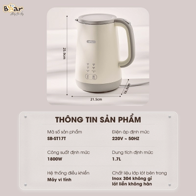 Ấm Đun Nước Giữ Nhiệt Bear SB-ST17T (1.7L)