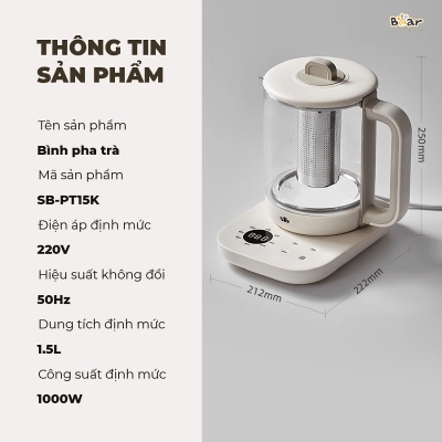 Bình pha trà giữ nhiệt Bear SB-PT15K (1.5L)