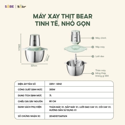 Máy xay thịt Bear CH-4H03F (2L)