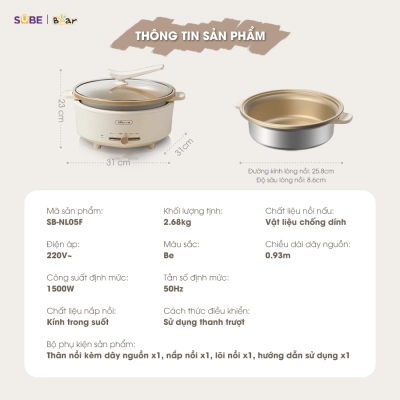 Nồi lẩu điện Bear 5L SB-NL05F