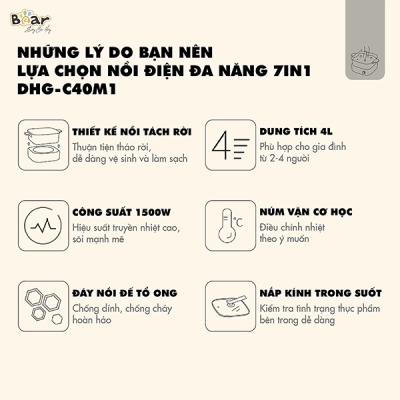 Nồi lẩu điện đa năng 7 in 1 Bear DHG-C40M1