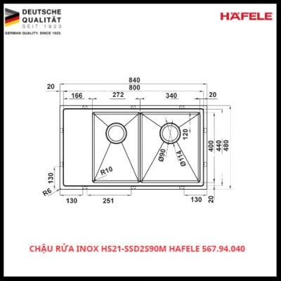 Chậu Rửa Inox HS21-SSD2S90M Hafele SKU: 567.94.040