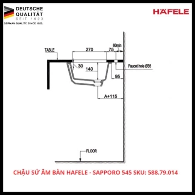 Chậu Sứ Âm Bàn Hafele - Sapporo 545 SKU: 588.79.014
