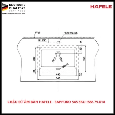 Chậu Sứ Âm Bàn Hafele - Sapporo 545 SKU: 588.79.014