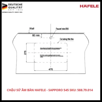 Chậu Sứ Âm Bàn Hafele - Sapporo 545 SKU: 588.79.014